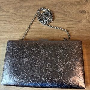 Elegant Silver Floral Clutch